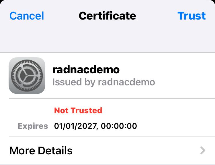 Configuring iOS to trust the server certificate