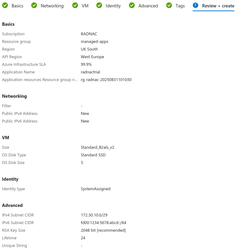 Reviewing the deployment settings